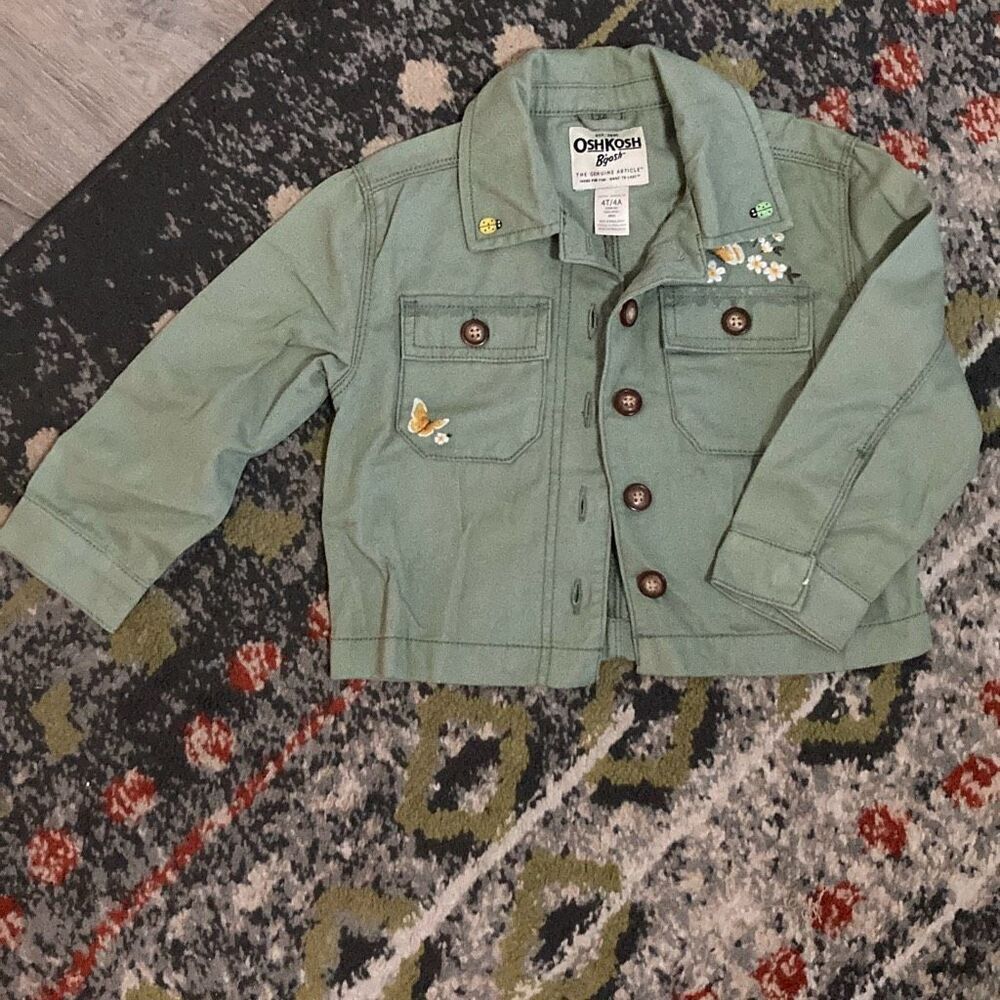 OshKosh B'gosh 4T Sage Embroidered Butterfly Canvas Jacket Girls
